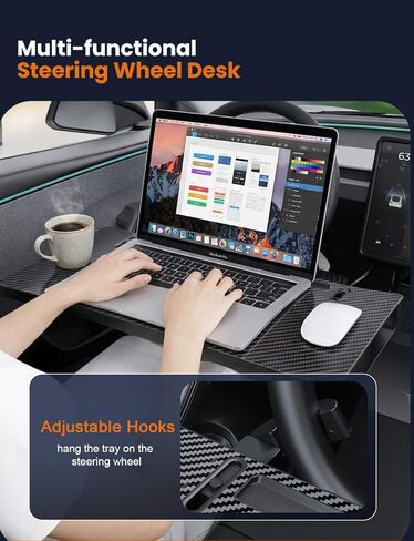 2-in-1 Car Steering Wheel Desk & Table Tray, Seat Gap Filler Organizer - Detachable Two-Piece Slide-Together Laptop & Eating Tray, Adjustable Supports & Hooks, Fits Most 3-Spoke Round Wheels in Saudi Arabia