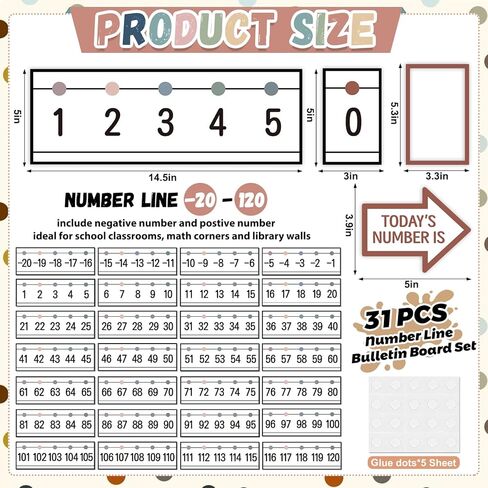 31 Pcs Number Line for Classroom Wall Decer -20 to 120 Number Lines Bulletin Board Border Math Posters Paper Cutouts for Students Back to School Decorations Home Supplies Large Numbers (Boho) in Saudi Arabia