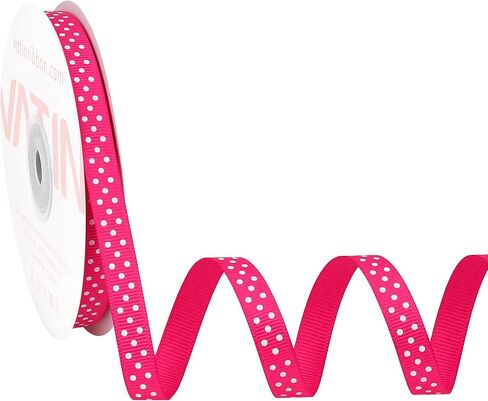 VATIN Polka Dot Grosgrain Ribbon, 3/8 Inch Wide by 25-Yard Spool, Shocking Pink Ribbon with White Dots, Spring Themed, Use for for Flower Bouquet, Gift Wrapping, Party Decor, Bows Making in Saudi Arabia