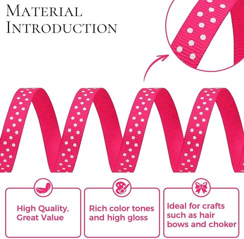 VATIN Polka Dot Grosgrain Ribbon, 3/8 Inch Wide by 25-Yard Spool, Shocking Pink Ribbon with White Dots, Spring Themed, Use for for Flower Bouquet, Gift Wrapping, Party Decor, Bows Making in Saudi Arabia