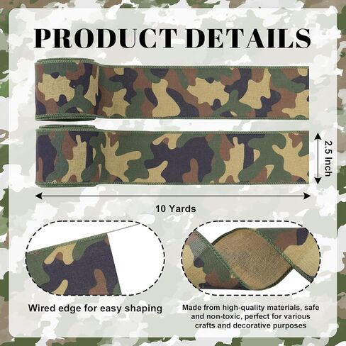 YKW Camo Wired Ribbon 2.5 Inch 20 Yards Camouflage Burlap Fabric for Wreaths, Homecoming Mums & Cheer Bows in Saudi Arabia