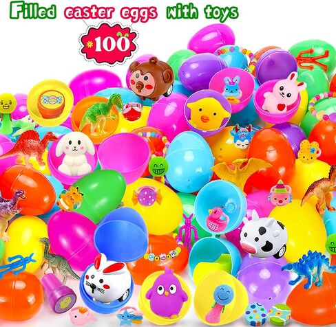 Phaorui 318 pcs Easter Eggs 100 pack Easter Eggs Bulk wtih 218 Toys inside Small Toys for Easter Egg Easter Basket Stuffers Hunt Party Favors for Kids Toddlers Boys Girls in Saudi Arabia