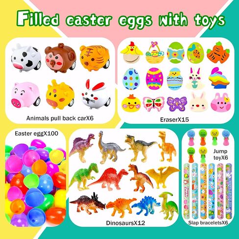 Phaorui 318 pcs Easter Eggs 100 pack Easter Eggs Bulk wtih 218 Toys inside Small Toys for Easter Egg Easter Basket Stuffers Hunt Party Favors for Kids Toddlers Boys Girls in Saudi Arabia
