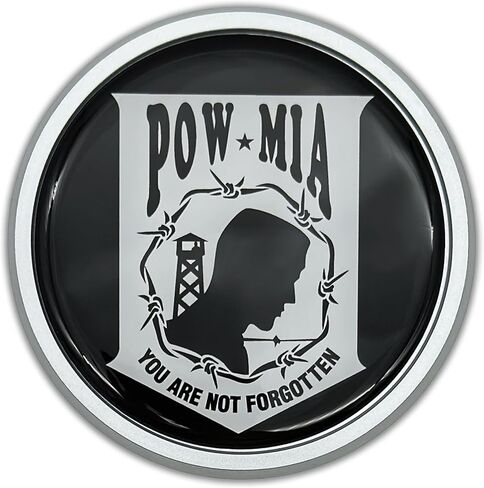 POW/MIA لم تُنسَ شعار البلاستيك الفضي للسيارات والشاحنات وسيارات الدفع الرباعي وجميع السيارات | مقاس عالمي 3.4 بوصة | مقاوم للطقس | صنع في الولايات المتحدة الأمريكية in Kuwait