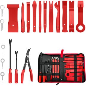 19 PCS Trim Removal Tool Set, Plastic Upholstery Pry Tool Auto Panel Fastener Clips with Storage Bag, Universal No Scratch Pliers Kit for Vehicle Door Dashboard Audio (Red) in Saudi Arabia