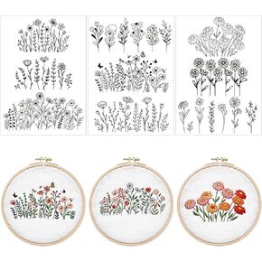 Water Soluble Embroidery Patterns Stabilizers - Rngmsi 3 Sheets Flower Stick and Stitch Embroidery Paper Wash Away 20Pcs Daisy Leaves Butterfly Embroidery Transfer Paper Stabilizers for Hand Sewing in Saudi Arabia