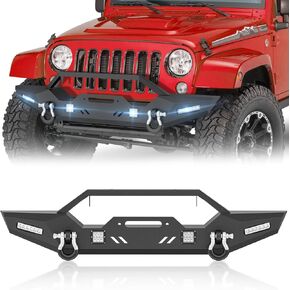 for Wrangler JK Front Bumper Compatible with 2007 2008 2009 2010 2011 2012 2013 2014 2015 2016 2017 2018 Jeep Wrangler JK JKU Unlimited w/LED Lights, Winch Plate, Light Bar Bracket & D-rings in Kuwait