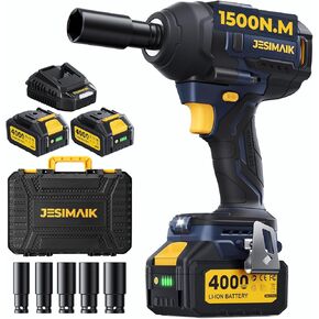 JESIMAIK Cordless Impact Wrench, 1475Ft-lbs (2000N.m) 1/2" Brushless High Torque Impact Wrench with 2×4.0Ah Batteries, Impact Gun with 4 Impact Modes & 5 Sockets for Truck RV Car Heavy Construction in Saudi Arabia