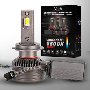 Veth H101 PRO H7 Replacement Fog Light Bulbs, 6500K Cool White, 130W 30000LM Mini Size, Turbo Fan Cooling, IP68 Waterproof, Plug & Play, Pack of 2 in Kuwait