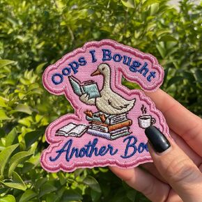 Oops I Bought Another Book Patch 3 Inches Funny Goose Cute Bookish Book Lover Humor Iron On/Sew On Embroidery Fabric Applique Patches for Trucker Hats Clothes Backpack DIY Accessories in Kuwait