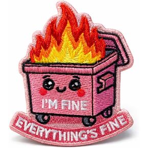 I'm Fine Everything's Fine Funny Morale Patch - Meme Pink Dumpster Fire Hook and Loop Patches for Backpacks, Gift, DIY Applique Accessories, Trucker Hats, Clothes, Dog Vest Size 3 x 2.5 Inches in Saudi Arabia