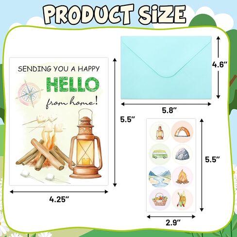 بطاقات مخيم WorldBazaar للأطفال من المنزل 6 قطع مع مغلفات، بطاقات تشجيع للمخيم Sleepaway، قرطاسية صيفية للأولاد والبنات، حفلة التنزه سيرًا على الأقدام، والأنشطة الخارجية in Kuwait