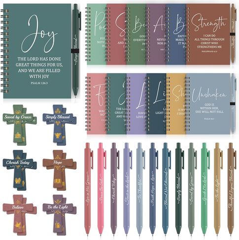 36 Pcs Christian Bulk Gifts for Women: 12 Bible Verse Spiral Notebooks with 12 Scripture Pens & 12 Magnetic Bookmarks, Boho Prayer Journal Father's Day Gifts for Church Members, Bible Study Groups in Saudi Arabia