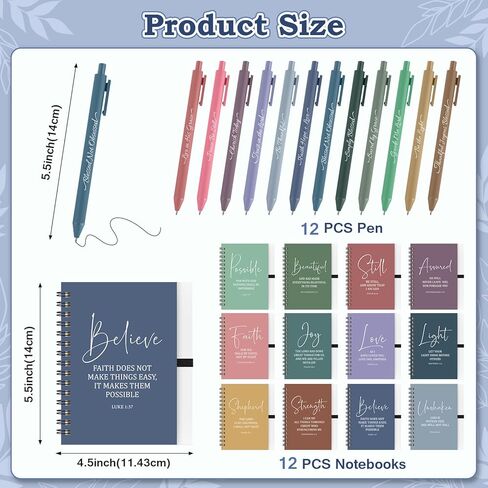 36 Pcs Christian Bulk Gifts for Women: 12 Bible Verse Spiral Notebooks with 12 Scripture Pens & 12 Magnetic Bookmarks, Boho Prayer Journal Father's Day Gifts for Church Members, Bible Study Groups in Saudi Arabia