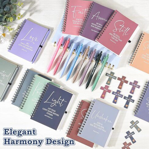 36 Pcs Christian Bulk Gifts for Women: 12 Bible Verse Spiral Notebooks with 12 Scripture Pens & 12 Magnetic Bookmarks, Boho Prayer Journal Father's Day Gifts for Church Members, Bible Study Groups in Saudi Arabia
