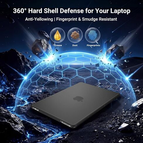 غطاء MOSISO المضاد للكسر متوافق مع حافظة MacBook Neo 13 بوصة إصدار 2026 مع شريحة A18 Pro موديل A3404، مجموعة 4 في 1 حافظة صلبة ذات لمسة نهائية غير لامعة مع زوايا معززة، أسود in Kuwait