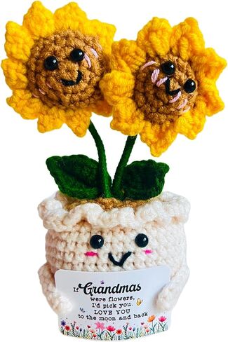 Handmade Emotional Support Crochet Sunflower, Cute Amigurumi Flower Decor with Appreciation Card, Sentimental Gifts for Auntie from Niece or Nephew, Birthday Mother's Day Thank You Gift for Aunt in Saudi Arabia