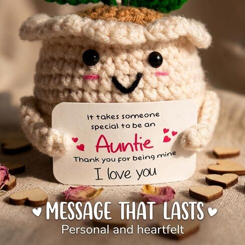 Handmade Emotional Support Crochet Sunflower, Cute Amigurumi Flower Decor with Appreciation Card, Sentimental Gifts for Auntie from Niece or Nephew, Birthday Mother's Day Thank You Gift for Aunt in Saudi Arabia
