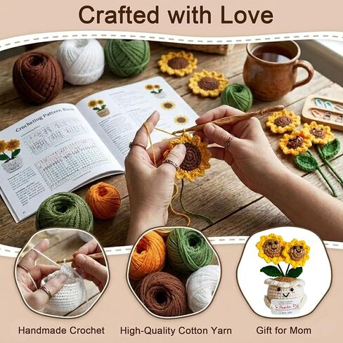 Handmade Emotional Support Crochet Sunflower, Cute Amigurumi Flower Decor with Appreciation Card, Sentimental Gifts for Auntie from Niece or Nephew, Birthday Mother's Day Thank You Gift for Aunt in Saudi Arabia