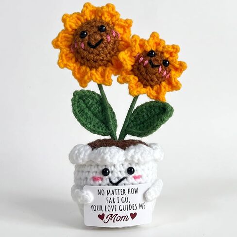 Handmade Emotional Support Crochet Sunflower, Cute Amigurumi Flower Decor with Appreciation Card, Sentimental Gifts for Auntie from Niece or Nephew, Birthday Mother's Day Thank You Gift for Aunt in Saudi Arabia