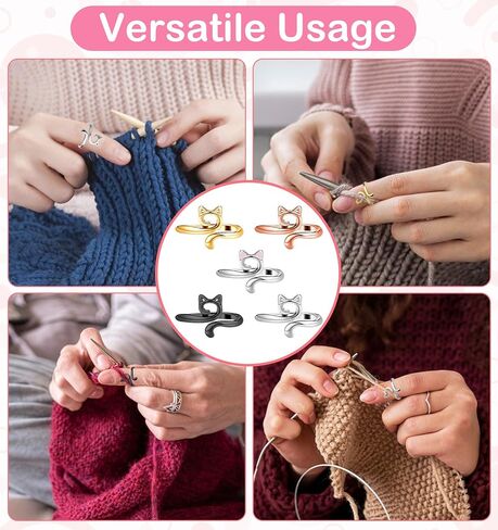 5 Pcs Crochet Tension Ring, Cat Shape Crochet Tension Rings, Adjustable Finger Yarn Guide Rings for Crocheting, Women, DIY Craft Projects in Saudi Arabia