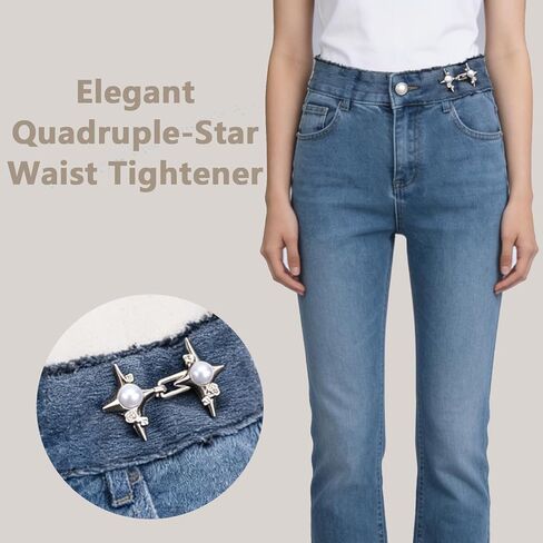 NIIIYTYB 2 Pairs Waist Tightener for Pants Women No Sew Jean Pearl Star Clip Adjuster Cincher Sincher Clips to Tighten Loose Jeans Skirts Dresses for Girls and Women in Kuwait
