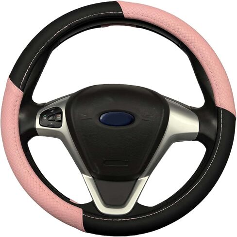 Car Steering Wheel Cover for Jeep, Leather Steering Wheel Cover for Jeep Wrangler Grand Cherokee Cherokee, 14.5-15 inch Anti-Slip Interior Protection Accessories for Women Men - Black & Pink in Saudi Arabia