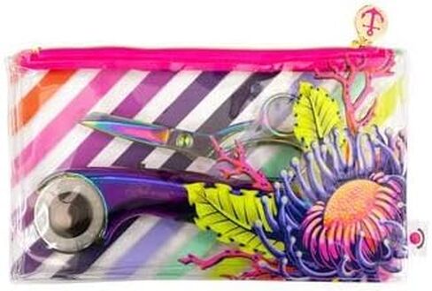 حقيبة مشروع صغيرة من Tula Pink Floral Reef، شفافة بسحاب وردي، طباعة مستوحاة من البحر، 10 بوصة × 5.5 بوصة in Kuwait