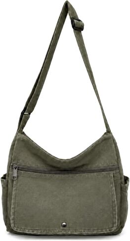 Canvas Multiple Pockets Messenger Bag Casual Satchel Crossbody Shoulder Purse Hobo Tote Handbag in Kuwait