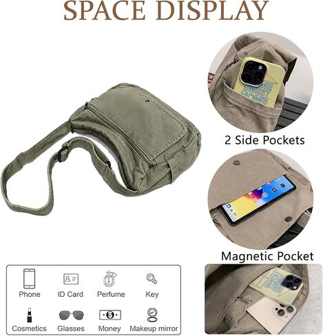 Canvas Multiple Pockets Messenger Bag Casual Satchel Crossbody Shoulder Purse Hobo Tote Handbag in Kuwait