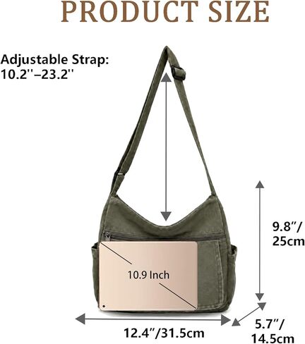 Canvas Multiple Pockets Messenger Bag Casual Satchel Crossbody Shoulder Purse Hobo Tote Handbag in Kuwait