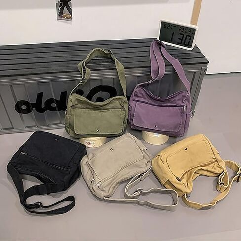 Canvas Multiple Pockets Messenger Bag Casual Satchel Crossbody Shoulder Purse Hobo Tote Handbag in Kuwait