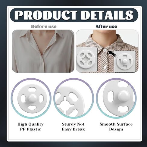 Plastic Snaps for Fabric, 45 Set 3 Sizes Sew-on Snap Buttons, Round White Snap Fasteners Button for Sewing DIY Crafts Clothing Shirt Pant(7mm, 10mm, 13mm) in Saudi Arabia