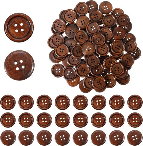 50 PCS 1 Inch Brown Buttons, 4 Hole Polished Natural Wood Sewing Buttons, Classic Round Brown Buttons for Crafts Clothing Pillow Covers Headbands Knitted Items in Saudi Arabia