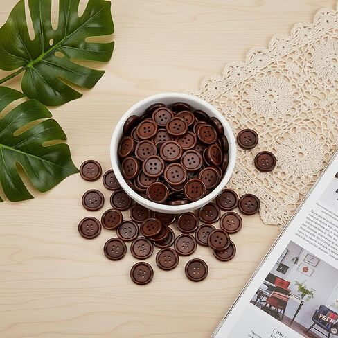 50 PCS 1 Inch Brown Buttons, 4 Hole Polished Natural Wood Sewing Buttons, Classic Round Brown Buttons for Crafts Clothing Pillow Covers Headbands Knitted Items in Saudi Arabia