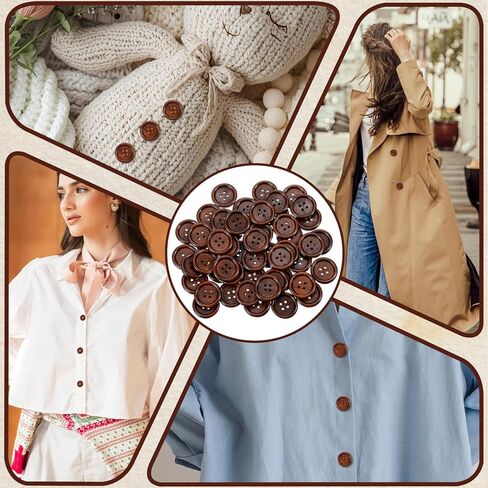 50 PCS 1 Inch Brown Buttons, 4 Hole Polished Natural Wood Sewing Buttons, Classic Round Brown Buttons for Crafts Clothing Pillow Covers Headbands Knitted Items in Saudi Arabia