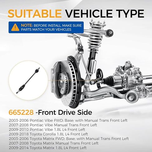 PAROD 665228 CV Axle Assembly Fit for 2003-2010 Pontiac Vibe, 2009-2018 Toyota Corolla 1.8L L4, 2003-2014 Matrix Front Left Drive Side in Saudi Arabia