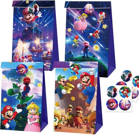 GQYAYQG 12-Pack Mario Game Gift Bags, Super Bros Cartoon Candy Bags, Includes 12 Round Sealing Stickers, Perfect for Use as Party Favor Bags; Easily Holds Candies, Snacks, and Mini Cakes in Saudi Arabia