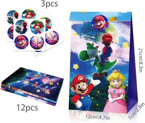 GQYAYQG 12-Pack Mario Game Gift Bags, Super Bros Cartoon Candy Bags, Includes 12 Round Sealing Stickers, Perfect for Use as Party Favor Bags; Easily Holds Candies, Snacks, and Mini Cakes in Saudi Arabia