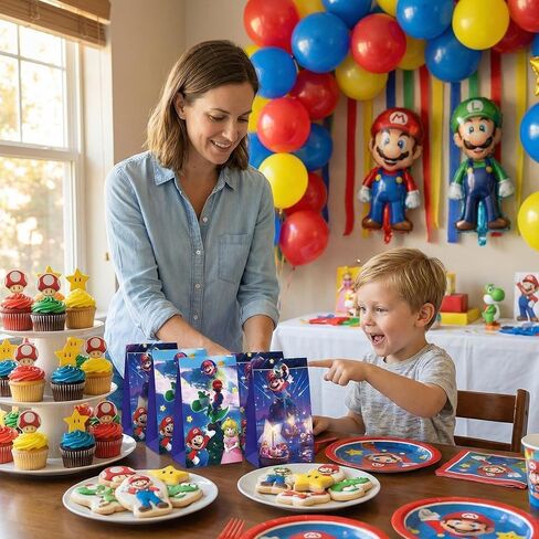 GQYAYQG 12-Pack Mario Game Gift Bags, Super Bros Cartoon Candy Bags, Includes 12 Round Sealing Stickers, Perfect for Use as Party Favor Bags; Easily Holds Candies, Snacks, and Mini Cakes in Saudi Arabia