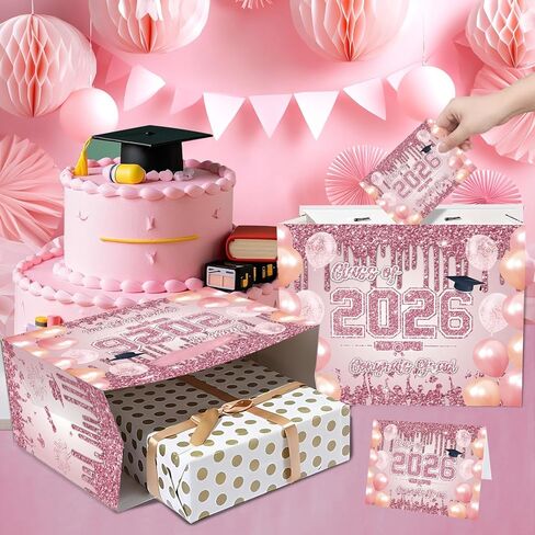 Large Pink Graduation Gift Bag with Tissue Paper and Greeting Cards Pink Rose Gold Congrats Grad Gift Wrapping Paper Bag Graduation Class of 2026 Gift Goodies Bag for College High School Graduates in Saudi Arabia