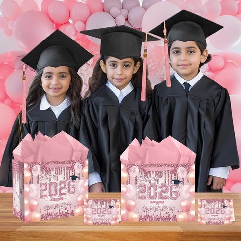Large Pink Graduation Gift Bag with Tissue Paper and Greeting Cards Pink Rose Gold Congrats Grad Gift Wrapping Paper Bag Graduation Class of 2026 Gift Goodies Bag for College High School Graduates in Saudi Arabia