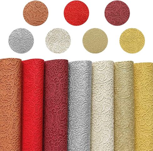 7 Pcs Flower Textured Embossed Faux Leather Sheets Red Silver Gold Color Synthetic Fabric for DIY Handmade Projects Leather Bows Jewlery Making 8"x12"(21cmx30cm) in Kuwait