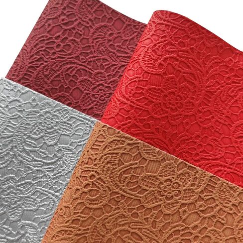 7 Pcs Flower Textured Embossed Faux Leather Sheets Red Silver Gold Color Synthetic Fabric for DIY Handmade Projects Leather Bows Jewlery Making 8"x12"(21cmx30cm) in Kuwait