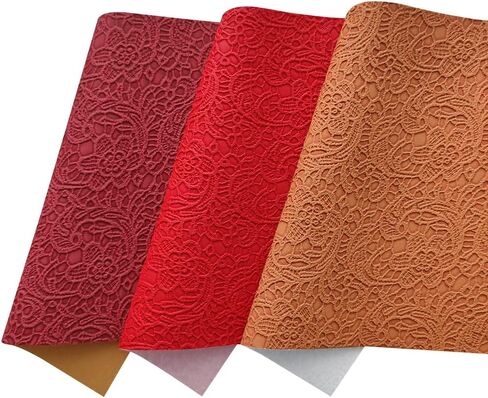 7 Pcs Flower Textured Embossed Faux Leather Sheets Red Silver Gold Color Synthetic Fabric for DIY Handmade Projects Leather Bows Jewlery Making 8"x12"(21cmx30cm) in Kuwait