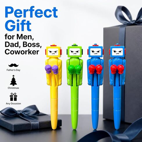 SANTA CASA Boxing Robot Fidget Ballpoint Pens, 4pcs Stress Relief Office Gadgets, Fun Gifting Option for Men, Dad, Boss & Coworkers in Saudi Arabia