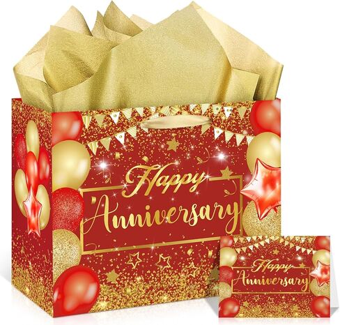 Black Silver 60th Anniversary Party Gift Bag with Tissue Papers and Card, 11.8'' 60th Wedding Anniversary Paper Gift Wrapping Bag for Women Men Wedding Party Supplies Gift Bag in Kuwait