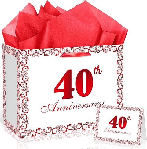 Black Silver 60th Anniversary Party Gift Bag with Tissue Papers and Card, 11.8'' 60th Wedding Anniversary Paper Gift Wrapping Bag for Women Men Wedding Party Supplies Gift Bag in Kuwait