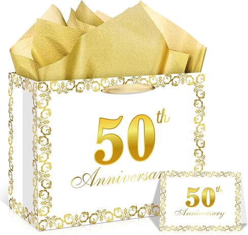 Black Silver 60th Anniversary Party Gift Bag with Tissue Papers and Card, 11.8'' 60th Wedding Anniversary Paper Gift Wrapping Bag for Women Men Wedding Party Supplies Gift Bag in Kuwait