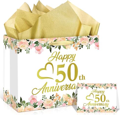 Black Silver 60th Anniversary Party Gift Bag with Tissue Papers and Card, 11.8'' 60th Wedding Anniversary Paper Gift Wrapping Bag for Women Men Wedding Party Supplies Gift Bag in Kuwait
